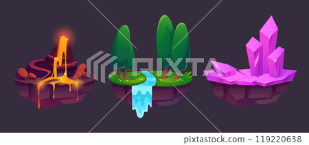 Flying islands set isolated on black background 119220638