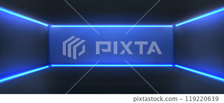 Dark room with blue neon light 119220639