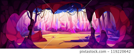 Magic forest landscape and fantasy tree cave view 119220642