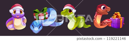 Cute snake cartoon character for New Year design. Cute snake cartoon character for New Year design. 119221146