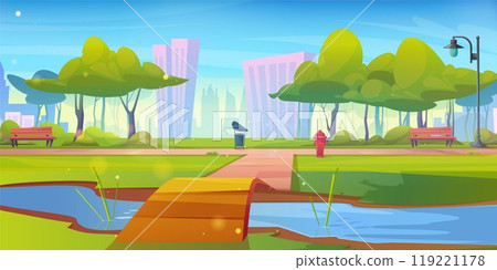Green city park landscape scene vector background Green city park landscape scene vector background 119221178