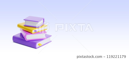 Close book stack on pastel purple background 119221179