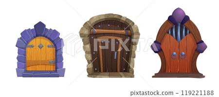 Medieval wooden doors set 119221188