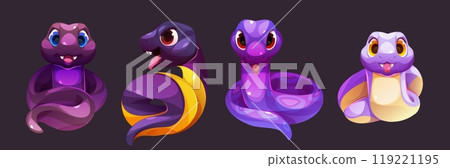 Set of snake characters isolated on black 119221195