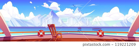 View from cruise ship on snowy mountain 119221209