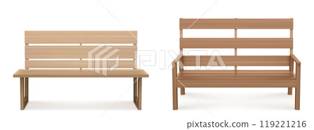Wooden bench for park or backyard decoration. 119221216