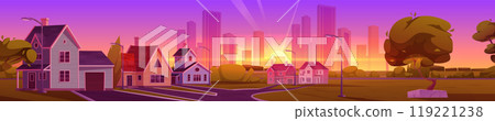 Suburban landscape at sunset or sunrise. 119221238