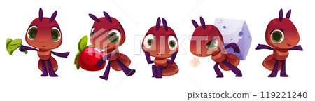 Set of cute ant characters on white background Set of cute ant characters on white background 119221240