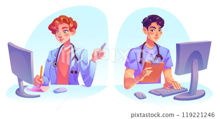 Doctors working on computer in hospital Doctors working on computer in hospital 119221246