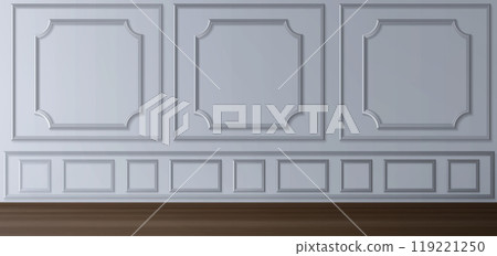 Wall with white decoration panel and wood floor. Wall with white decoration panel and wood floor. 119221250