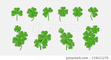 Green clover leaf with three and four petals 119221270