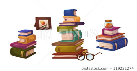 Piles of books isolated on white background 119221274