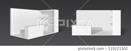 3d trade event mockup. White display booth stand 3d trade event mockup. White display booth stand 119221302
