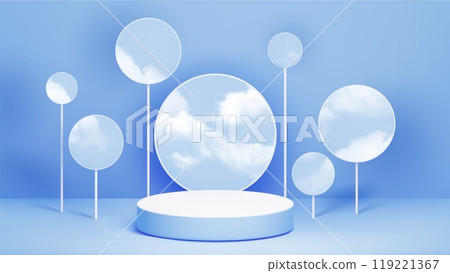Cylinder product podium mockup with clouds on sky 119221367
