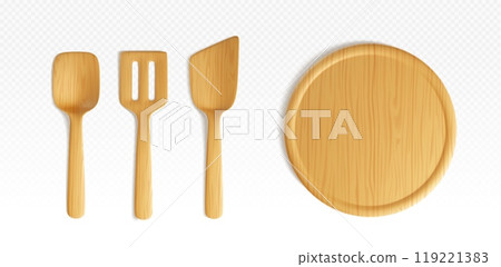 Wooden kitchen utensils set 119221383