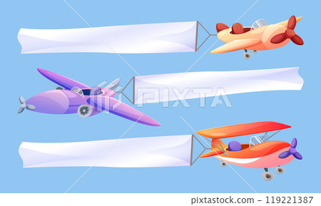 Cartoon sky plane banner with ribbon for message 119221387