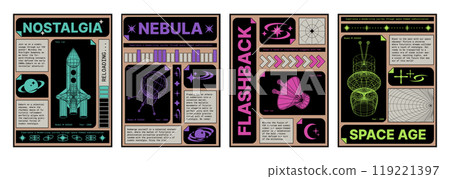 Retro futuristic aesthetic posters set 119221397