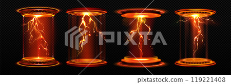 Neon game portal with lightning and glow effect 119221408