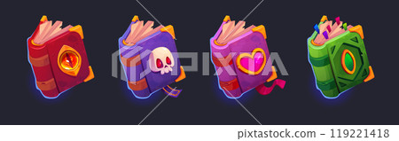 Magic book game icon. Ancient fantasy spell vector Magic book game icon. Ancient fantasy spell vector 119221418