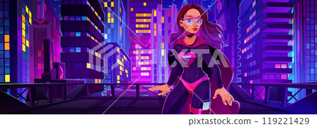 Superwoman on modern city background 119221429