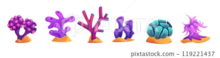 Seaweed and coral cartoon vector illustration set 119221437