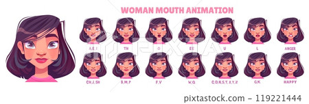 Woman mouth animation kit. Cartoon vector 119221444