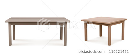 Wooden tables set isolated on white background Wooden tables set isolated on white background 119221451