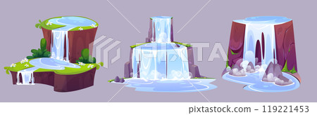 Waterfall on rocky cliff mountain Waterfall on rocky cliff mountain 119221453