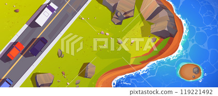 Top view of road running along sea coast 119221492