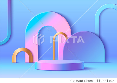 3d product podium in blue holographic studio bg 3d product podium in blue holographic studio bg 119221502