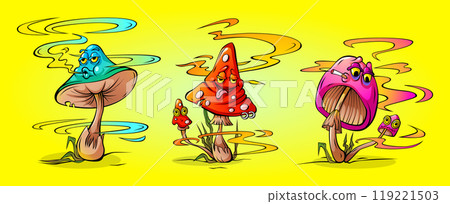 Magic psychedelic and trippy mushroom illustration 119221503