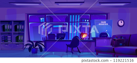 Empty dark bank office interior at night. 119221516