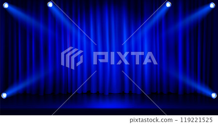 Blue curtain with spotlights on stage Blue curtain with spotlights on stage 119221525