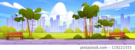 Summer park against cityscape background 119221555