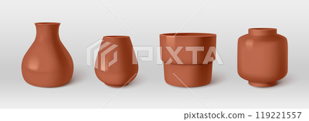 Brown clay vases set isolated on background 119221557