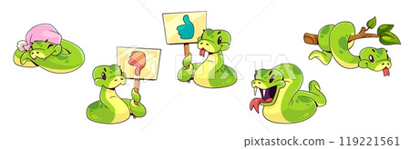 Green snake characters set on white background Green snake characters set on white background 119221561
