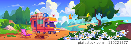 Camping truck on summer landscape Camping truck on summer landscape 119221577