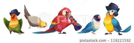 Cute funny parrot characters wild birds and pirate Cute funny parrot characters wild birds and pirate 119221592
