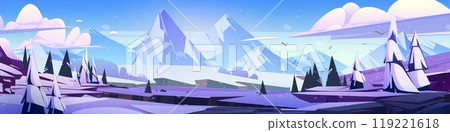 Winter landscape with mountains, forest under snow 119221618