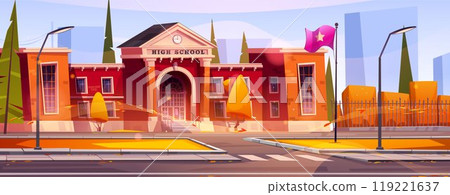 High school building in autumn city 119221637