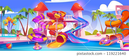 Water park with slide and pool for kid cartoon 119221640