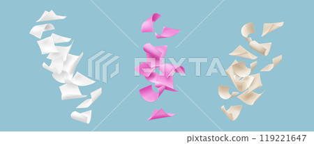 Paper pile fly in air - white, pink and beige Paper pile fly in air - white, pink and beige 119221647