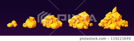 Gold mine nugget piles of different size 119221649