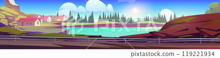 Rural landscape on shore of river or sea. Rural landscape on shore of river or sea. 119221934