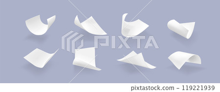 Flying paper sheet in different angles of view. 119221939