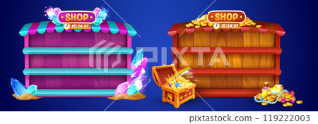 Shop window with diamonds and gold in chest 119222003