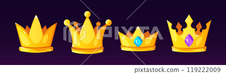 Golden crowns set isolated on black background Golden crowns set isolated on black background 119222009