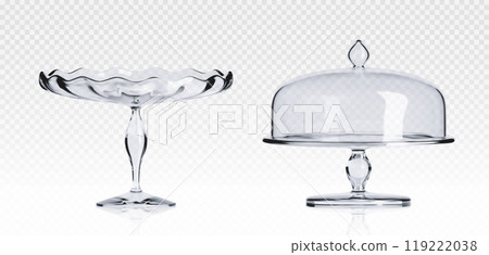 3d glass cake stand. Plate with cover for dessert 119222038