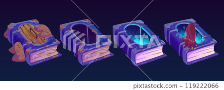 Magic wizard book with door and hole. Magic wizard book with door and hole. 119222066