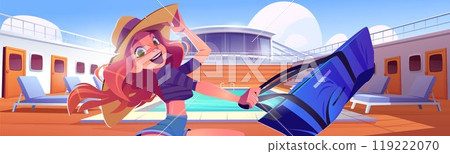 Girl on cruise ship deck on summer pool party Girl on cruise ship deck on summer pool party 119222070
